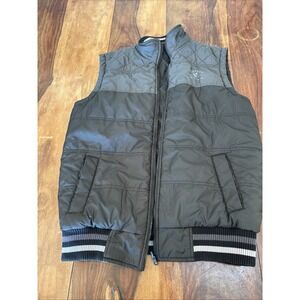 Again‎ black puffer vest reversible quilted pockets men's medium made in France